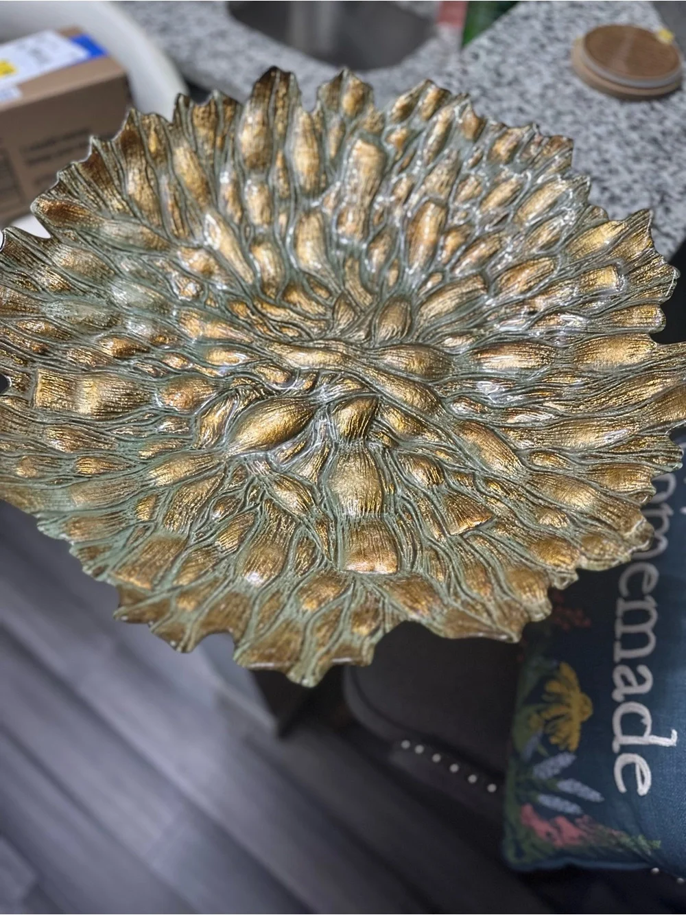 Decorative Gold and Green Floral Accent Bowl - Home Accents